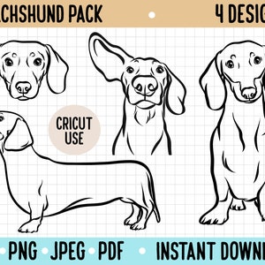 Dachshund SVG Design/ Dachshund Vector Illustration Bundle/ Cricut Silhouette Cut Out File/ Dachshund Themed Gift/ Sausage Dog PNG Graphic