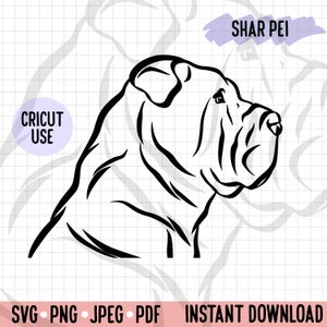 Shar Pei Vista lateral Esquema SVG/ Perfil de perro minimalista Línea Arte/ Shar Pei Cabeza PNG Descarga digital/ Shar Pei Raza Cara Clipart Archivo de corte