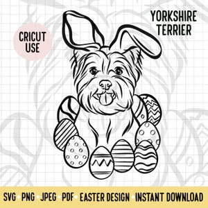 Yorkshire Terrier Umriss SVG Osterhasenohren Hunderasse Digital Download Vektordatei Yorkie Rasseliebhaber Ostern Clipart Cricut Projektdatei