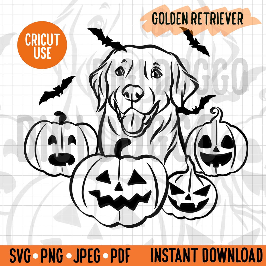 Halloween Dog SVG: Golden Retriever Breed Outline Clipart (digital ...