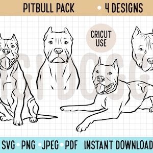 Pitbull Dog Outline SVG/Large Dog Breed Line Drawing SVG Bundle/Cricut Silhouette Cut File/ Pitbull Clipart PNG/ Pet Vector Digital Download