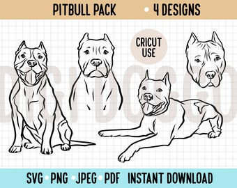Contour de chien Pitbull SVG/grand chien de race dessin au trait SVG Bundle/Cricut Silhouette coupe fichier / Pitbull Clipart PNG / téléchargement numérique pour animaux de compagnie vecteur