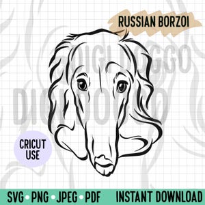 Borzoi Outline SVG/Russian Borzoi Illustration Line Art Vector File/Dog Breed Digital Download for Cricut Silhouette Project/Dog Clipart PNG