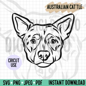 Esquema de ganado australiano SVG/ Arte lineal de perro pastor Archivo vectorial/ Descarga digital de raza de perro para proyecto de silueta Cricut/ Clipart canino PNG