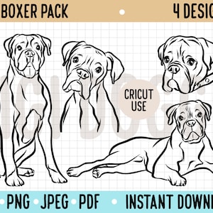 Boxer Dog Outline SVG/ Boxer Vector Illustration Bundle/ Cricut Silhouette Cut Out Digital File/ Boxer Dog Owner Gifts/ Boxer PNG Graphic