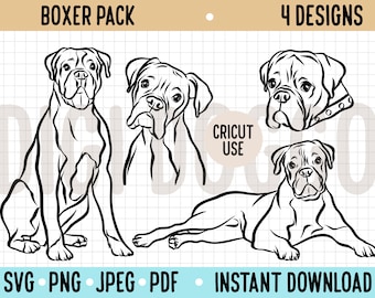 Boxer Hund Outline SVG / Boxer Vektor Illustration Bundle / Cricut Silhouette Cut Out Digitale Datei / Boxer Hundebesitzer Geschenke / Boxer PNG Grafik
