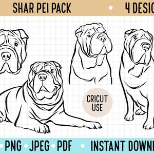 Shar Pei Esquema SVG/ Perro Línea Dibujo SVG Paquete/ Cricut Silueta Cortar Perro Archivo/ Shar Pei Clipart PNG/ Perro Vector Descarga Digital