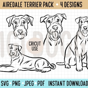 Airedale Terrier Dog Outline SVG/Large Dog Breed Line Drawing SVG Bundle/Cricut Cut File/ Airedale Terrier Clipart/ Pet Vector Art Download