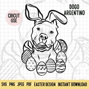 Dogo Argentino Outline SVG Easter Bunny Dog Breed Digital Download Vector File Large Dog Lover Easter Clipart Cricut Project Cut File