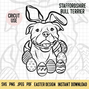 Staffordshire Bullterrier Ostern SVG / Hunderasse Digitaler Download Vektor File/Staffy Besitzer Ostern Clipart Cricut Cut File/Dog Ostern Outline