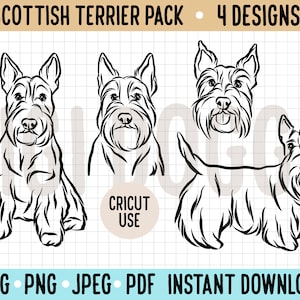 Scottish Terrier Outline SVG/ Dog Line Drawing Vector/ Cricut Silhouette Dog Cut Out File Scottish Terrier Face Digital Instant Download