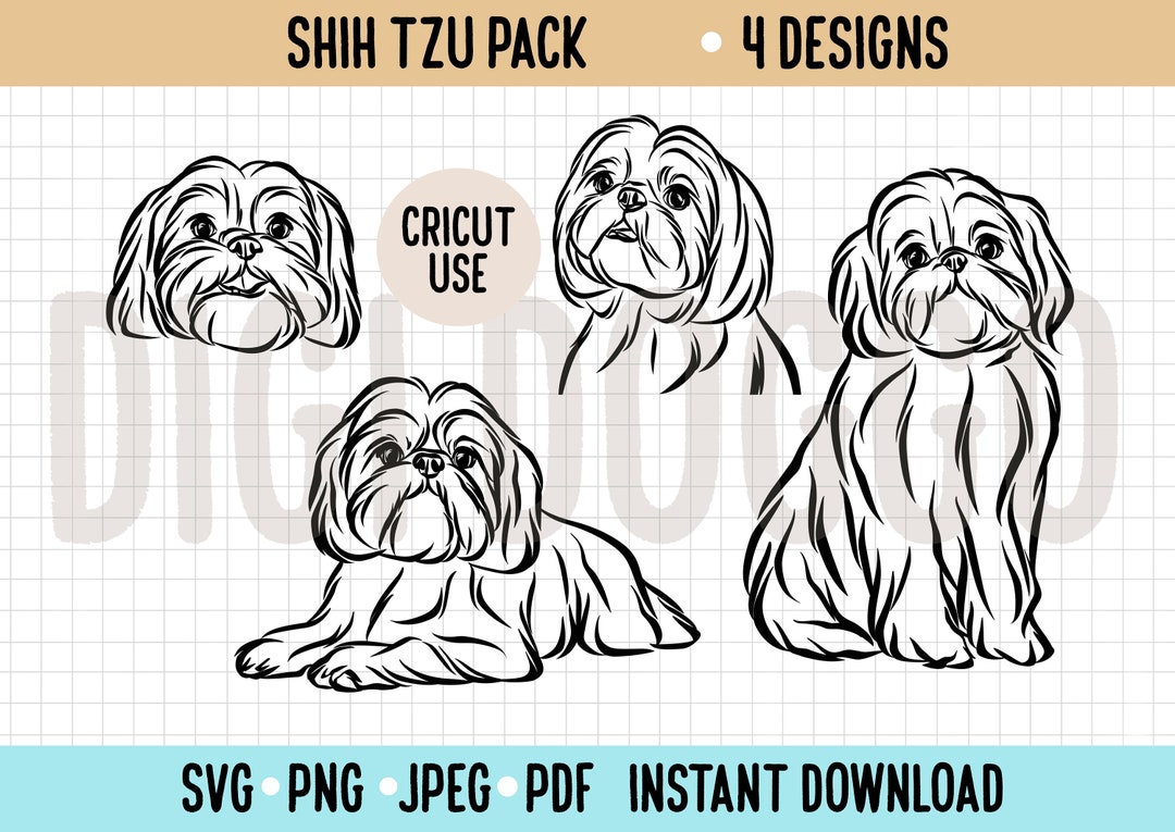 Shih Tzu Line Drawing SVG/ Cute Shih Tzu Outline Vector Art/ Cricut ...