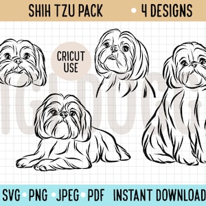 Shih Tzu Line Zeichnung SVG / niedlichen Shih Tzu Umriss Vektor Kunst / Cricut Silhouette Hunderasse Ausgeschnitten Datei Haustier Gesicht Digital Sofort Download PNG
