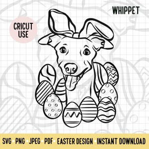 Greyhound Easter SVG/ Dog Breed Digital Download Vector File/ Whippet Owner Easter Clipart Cricut Cut Silhouette File/ Doggie Easter Outline