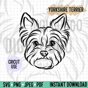 Yorkshire Terrier Outline SVG/ Yorkie Dog Line Art Vector/ Dog Breed Digital Download for Cricut Silhouette Project/ Yorkie Face Clipart PNG