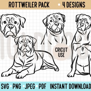 Rottweiler Hund Umriss SVG/große Hunderasse Linie Zeichnung SVG Bundle/Cricut Silhouette Schnitt Datei/Rottie Clipart PNG/Hund Vektor digitaler Download