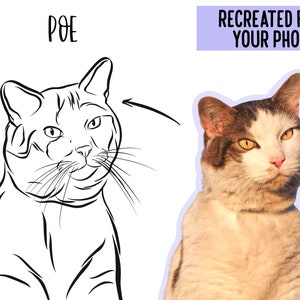 Dibujo de contorno de gato / Arte de línea personalizado / Ilustración de gato minimalista / Regalo conmemorativo del propietario del gato / Regalo de pérdida de gato / Boceto de retrato de gatito