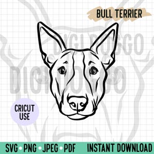 Bull Terrier Outline SVG/ Cute Bully Face Line Art Vector File/ Dog Breed Digital Download for Cricut Project/Bull Terrier Portrait Clipart