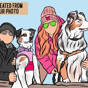 Retrato digital humano y de mascotas / Dibujo personalizado de la foto / Perro personalizado y arte de dibujos animados del propietario / Ilustración conmemorativa de padres de mascotas a medida
