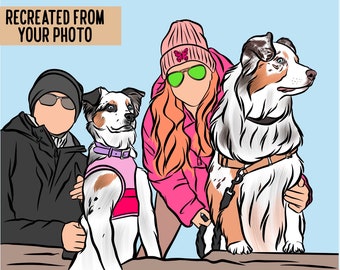 Human and Pet Digital Portrait/ Personalised Drawing from Photo/ Custom Dog and Owner Cartoon Art/ Bespoke Pet Parent Memorial Illustration