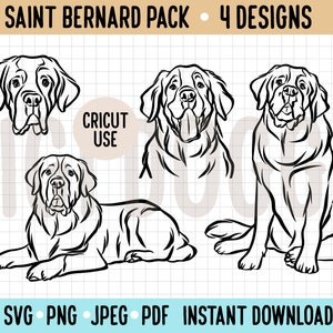 Bernhardiner Umriss SVG / große Hunderasse Line Zeichnung Vektor-Datei / Bernhardiner Linie Art Clipart Cricut Silhouette Ausgeschnitten PNG Download
