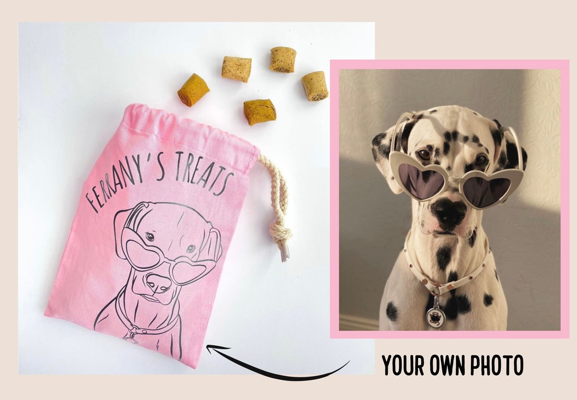 Custom Dog Treat Bag Pink Canvas Cotton Pouch Pet Treats Etsy