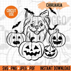 Halloween Dog SVG: Long Haired Chihuahua Breed Outline Clipart (Digital Download Cut File)