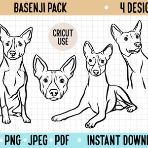 Basenji Outline SVG/ Lindo perro línea dibujo archivo vectorial/ Cricut silueta Basenji perro cortado archivo/ Basenji cara descarga instantánea digital