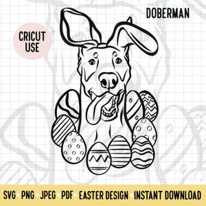Dobermann Ostern SVG/Hund Rasse Digital Download Vektor File/Dobermann Hund Osterhase Clipart Cricut Cut File/großer Hund Ostern Umriss Haustier