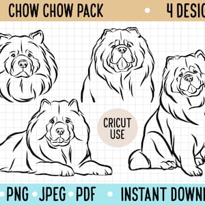 Chow Chow Outline SVG/ Dog Breed Line Art Bundle/ Chow Chow Vector Graphic/ Dog Drawing Clipart/ Cricut Silhouette PNG Digital Dog Download