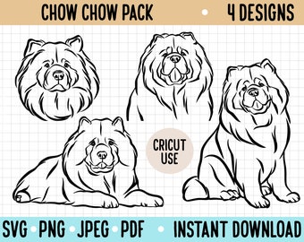 Chow Chow Outline SVG/ Dog Breed Line Art Bundle/ Chow Chow Vector Graphic/ Dog Drawing Clipart/ Cricut Silhouette PNG Digital Dog Download