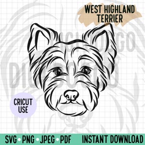 West Highland Terrier Outline SVG/ Westie Face Line Art Vector File/Dog Breed Digital Download for Cricut Silhouette Project/Pet Clipart PNG