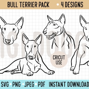 Bull Terrier Line Drawing SVG/ Bull Terrier Outline Vector Art/ Cricut Silhouette Bully Breed Cut Out File Dog Face Digital Instant Download