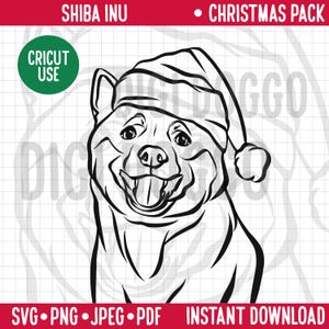 Weihnachten Hund SVG/Shiba Inu Rasse Linie Portrait Clipart/Shiba Inu in Weihnachtsmütze Vektor/Festliche Feiertage Haustier PNG Digitale Datei für Shiba-Besitzer