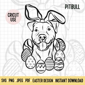 Pitbull Easter SVG/Dog Breed Digital Download Vector File/Pittie Owner Easter Clipart Cricut Cut Silhouette File/Doggie Easter Outline Art