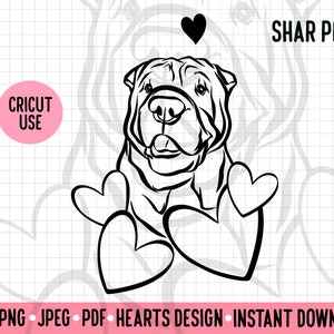 Shar Pei Love Outline SVG Valentines Dog Line Portrait Shar Pei Clipart PNG Digital Download Cricut Silhouette Cut File for Shar Pei Owner