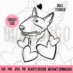 Bull Terrier Love Outline SVG Valentines Dog Line Portrait Bully Clipart PNG Digital Download Cricut Silhouette File for Bull Terrier Owner