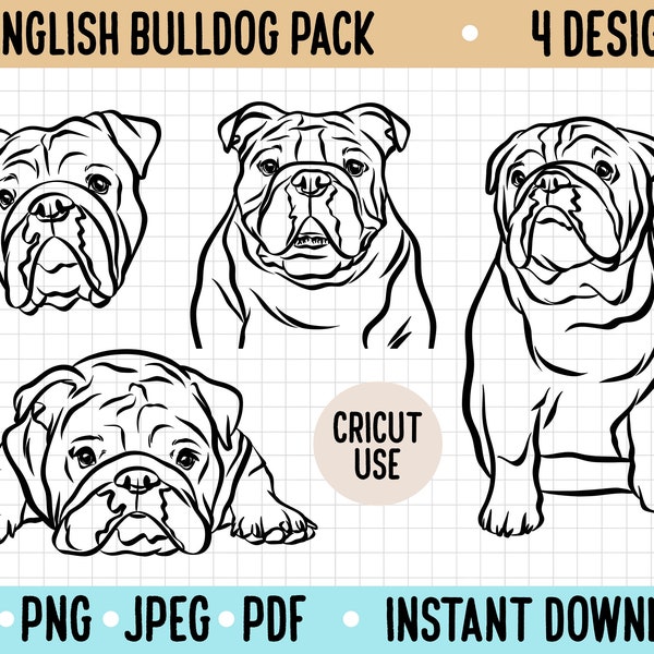 English Bulldog Outline SVG/ Bully Breed Line Drawing Vector File/ English Bulldog Clipart Cricut Silhouette Cut Out PNG Digital Download