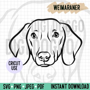 Weimaraner Outline SVG/ Weimaraner Breed Face Line Art Vector File/Pet Digital Download for Cricut Format File/Weimaraner Dog Clipart PNG
