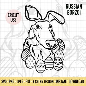 Borzoi Dog Easter SVG/Dog Breed Digital Download Vector Art/Borzoi Breed Furry Friend Easter Clipart Cricut Cut File/Doggie Easter Outline