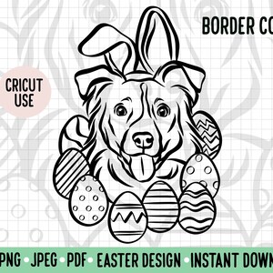 Easter Dog Outline SVG/ Border Collie Breed Digital Download Vector File/ Cute Border Collie Bunny Ears Clipart/ PNG Cricut Silhouette File