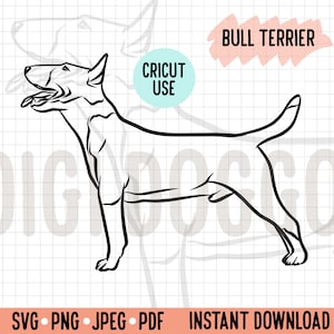 Silueta de raza Bull Terrier SVG/ Dibujo de perro de contorno Archivo de corte Descarga instantánea/ Bull Terrier de pie Vista lateral Vector/ Bully Clipart PNG