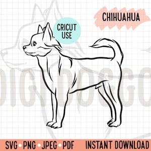 Chihuahua Breed Standing Sideview Outline SVG/ Chihuahua Dog Standing Pose Vector/Small Dog Digital Download Cuttable Graphic PNG Project