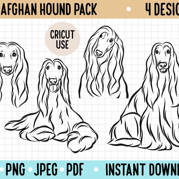 Afghan Hound Outline SVG/ Cute Dog Line Drawing Vector File/ Cricut Silhouette Dog Cut Out File/ Afghan Hound Face Digital Instant Download