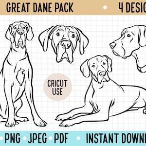 Great Dane Outline SVG/ Great Dane Vector Illustration Bundle/ Cricut Silhouette Cut Out Digital File/ Great Dane Dog Owner Gifts/PNG Pet