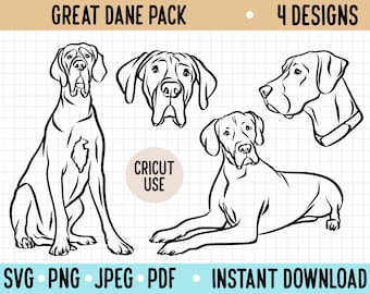 Great Dane Outline SVG Bundle, Cricut Silhouette Cut File (Digital Download)