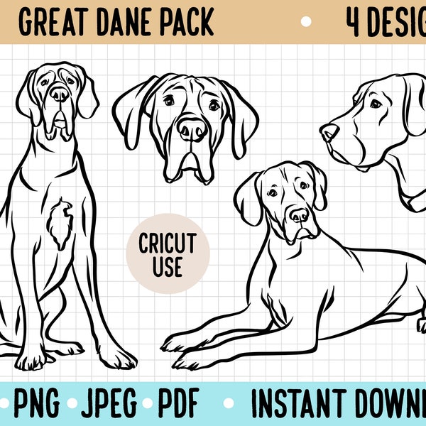 Great Dane Outline SVG/ Great Dane Vector Illustration Bundle/ Cricut Silhouette Cut Out Digital File/ Great Dane Dog Owner Gifts/PNG Pet