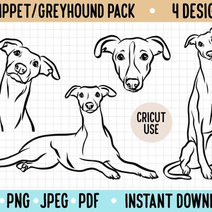 Whippet Greyhound Outline SVG/ Cute Dog Line Drawing Vector File/ Cricut Silhouette Dog Cut Out File/ Whippet Face Digital Instant Download
