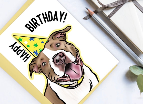 Pitbull Dog Birthday Card/ Personalised Dog Breed Greeting - Etsy