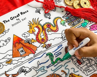 Reusable Colouring Mat A3 Size – The Great Race Large Size CNY (Chinese/Lunar New Year) Edition by Doodle Dat (an Erda Ally brand)